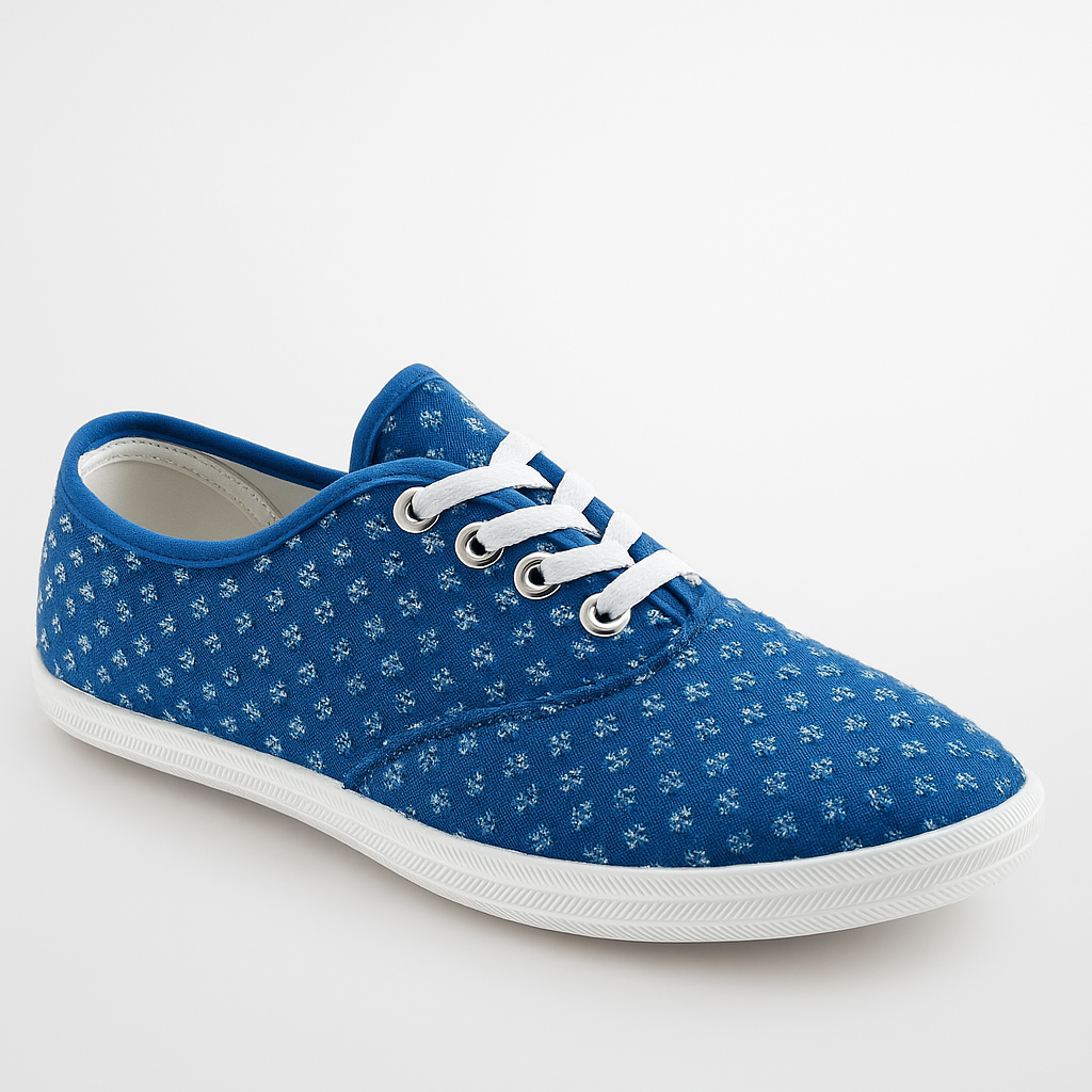 Damen Sneaker Blau Canvas Stoffschuhe Freizeit Turnschuhe Blumen