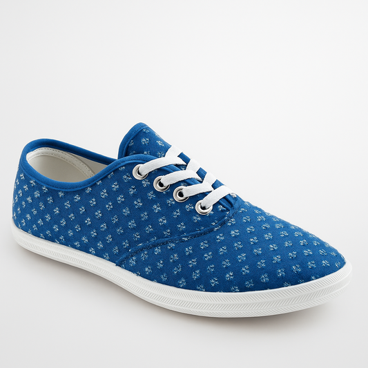 Damen Sneaker Blau Canvas Stoffschuhe Freizeit Turnschuhe Blumen